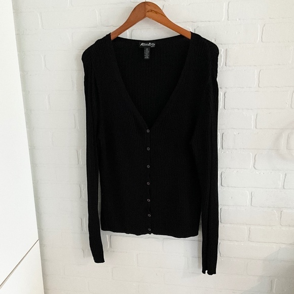 Katherine Barclay Women Knit Sweater Cardigan Ribbed Black Rayon Sz S Oversized - Picture 4 of 9